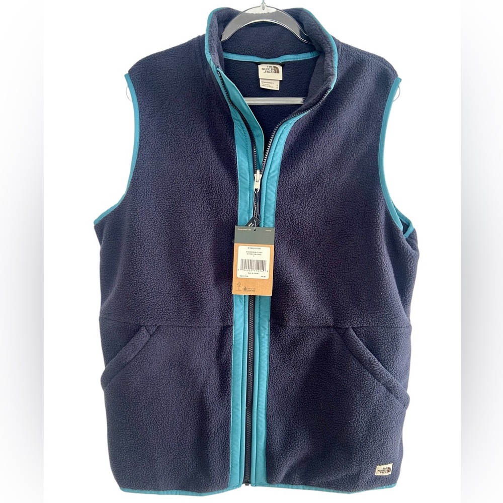 NWT The North Face CarbonDale Fleece Vest Full Zip Men's Large Navy Teal New